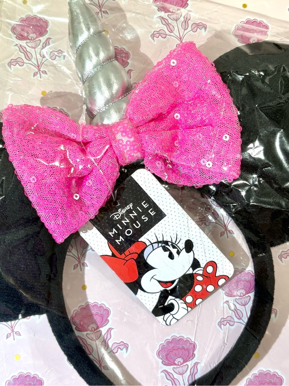 🎀 🦄 DISNEY NWT Minnie Mouse x Unicorn Headband Thick Plush Ears Pink Sequin Bow